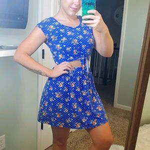 Blue polka dot and floral dress
